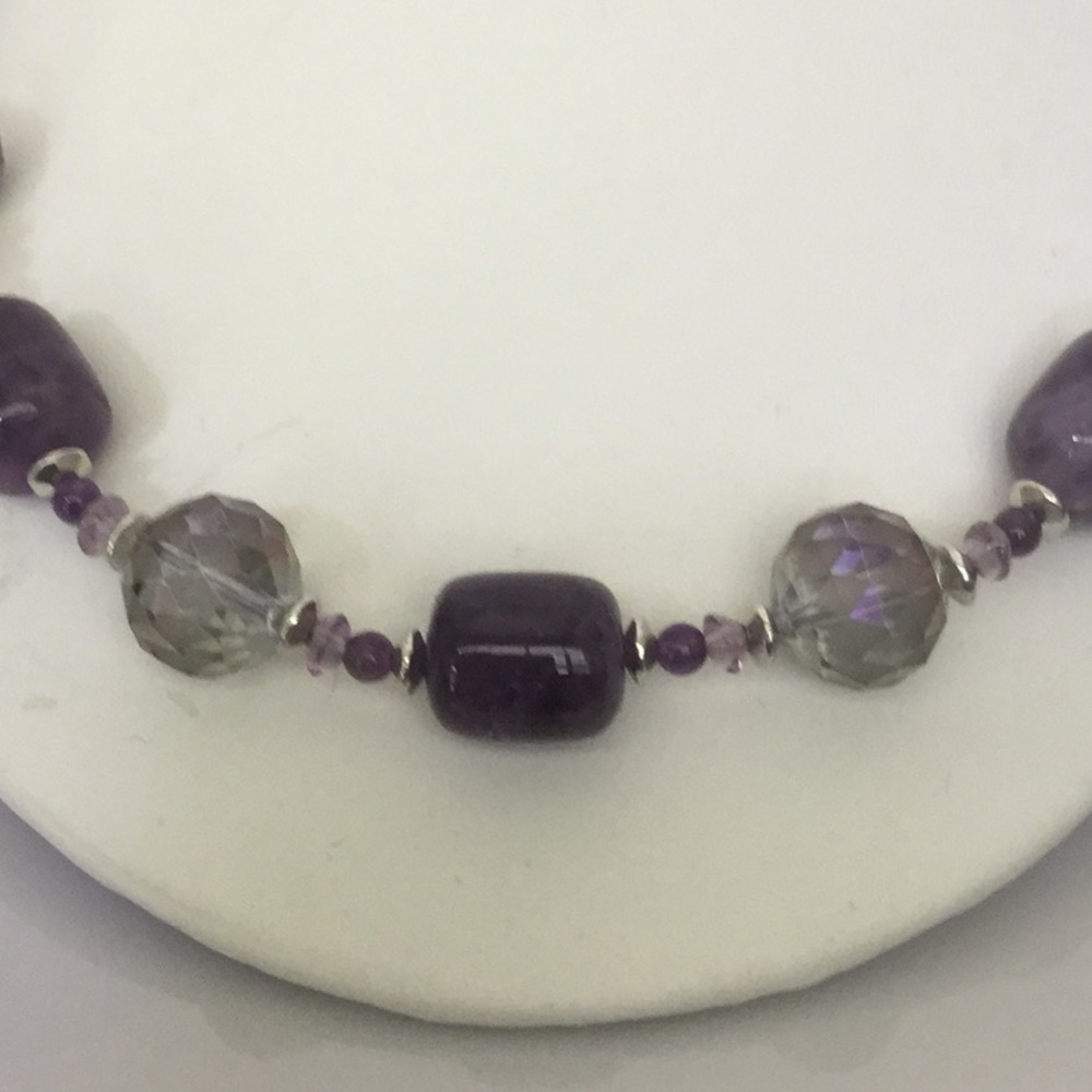 Vtg.20”NecklaceW/AmethystBarrel Beads&GlassCrystal - Picture 5 of 6